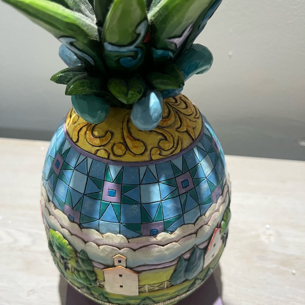 Jim Shore Decorative Pineapple Figurine with Blue and Green Accents - Picture 2 of 3